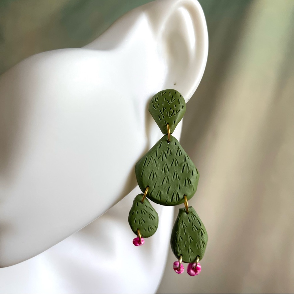 Polymer Clay Habdmade Nopales Dangle Earrings